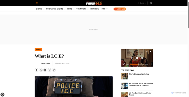 Security scan screenshot of https://whur.com/news/what-is-i-c-e/