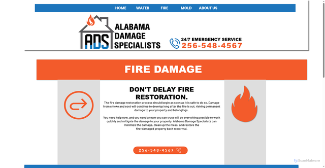 Security scan screenshot of https://www.aladamage.com/fire