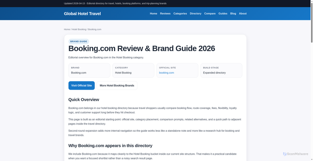 Security scan screenshot of https://globalhoteltravel.pages.dev/reviews/booking-com-review-2026/