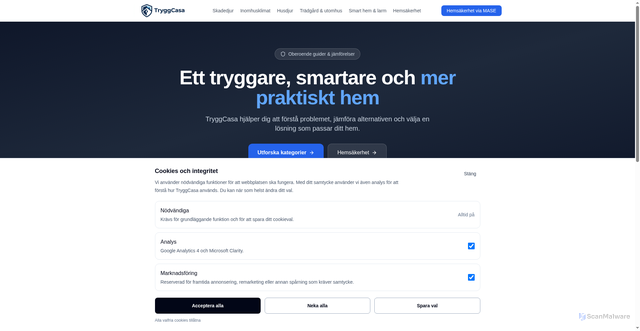Security scan screenshot of https://tryggcasa.se