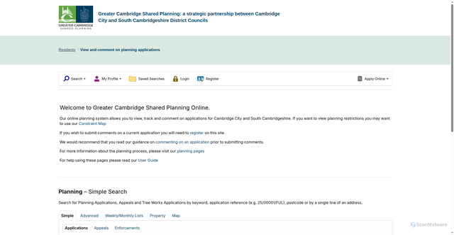 Security scan screenshot of https://applications.greatercambridgeplanning.org