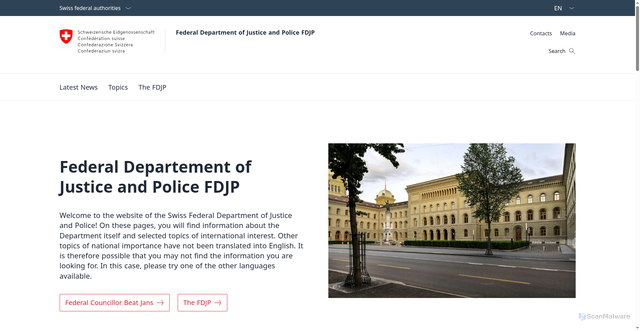 Security scan screenshot of https://www.ejpd.admin.ch/en