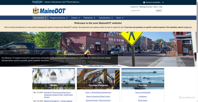 Security scan screenshot of https://www.maine.gov/dot/