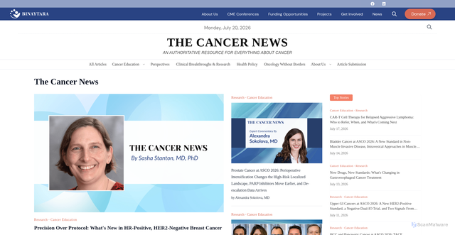 Security scan screenshot of https://binaytara.org/cancernews