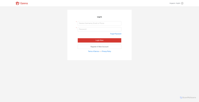 Security scan screenshot of https://account.garena.com