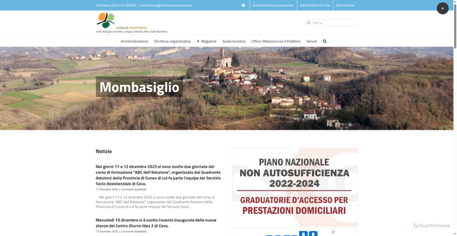 Security scan screenshot of https://www.unionemontanaceva.it/