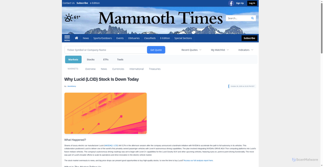 Security scan screenshot of http://business.mammothtimes.com/mammothtimes/article/stockstory-2025-10-28-why-lucid-lcid-stock-is-down-today