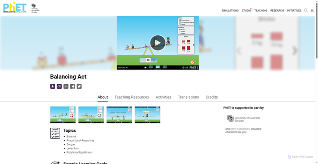 Security scan screenshot of https://phet.colorado.edu/en/simulations/balancing-act