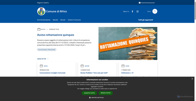Security scan screenshot of https://www.comune.africo.rc.it