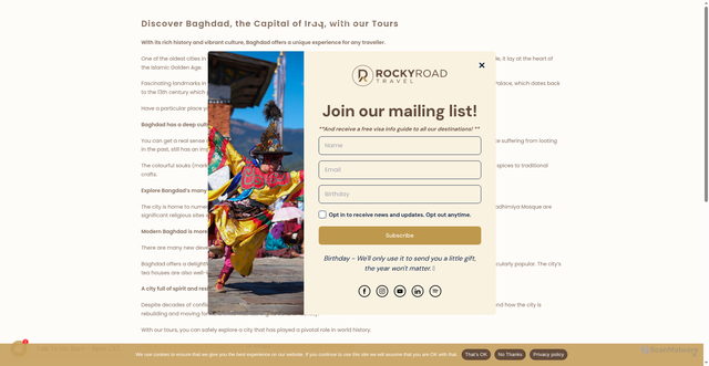 Security scan screenshot of http://rockyroadtravel.com/articles/discover-baghdad-the-capital-of-iraq-with-our-tours/