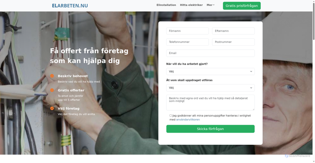 Security scan screenshot of https://elarbeten.nu