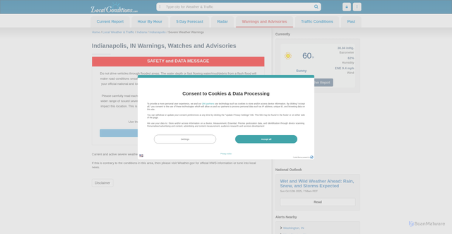 Security scan screenshot of https://www.localconditions.com/weather-indianapolis-indiana/46201/alerts.php