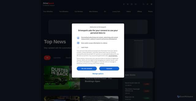 Security scan screenshot of https://drivespark.com