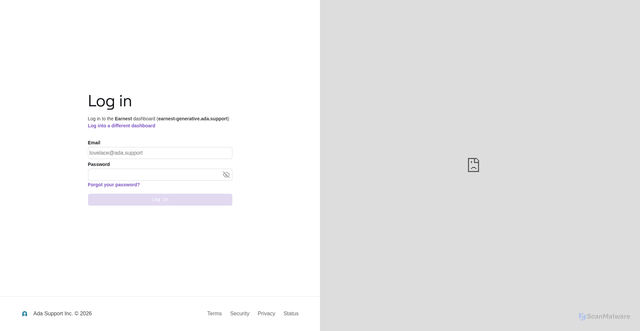 Security scan screenshot of https://earnest-generative.ada.support