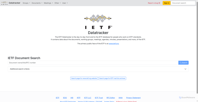 Security scan screenshot of https://datatracker.ietf.org