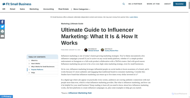Security scan screenshot of https://fitsmallbusiness.com/what-is-influencer-marketing/