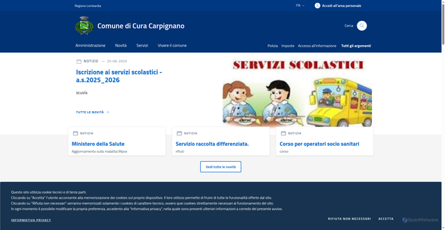 Security scan screenshot of https://www.comune.curacarpignano.pv.it/