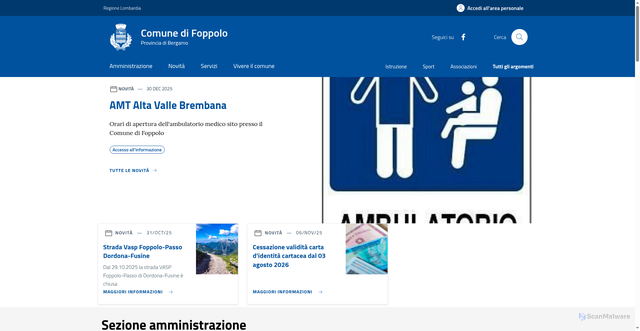 Security scan screenshot of https://www.comune.foppolo.bg.it/home/index.html