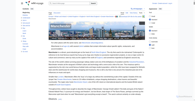 Security scan screenshot of https://en.wikivoyage.org/wiki/Manchester