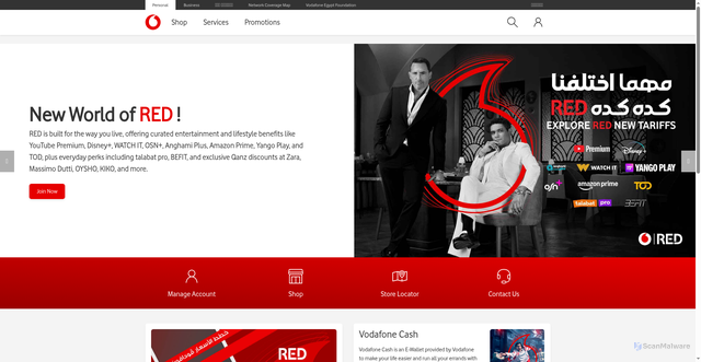 Security scan screenshot of https://vodafone.com.eg