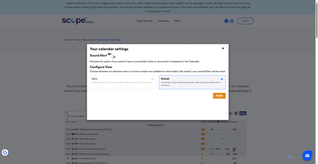 Security scan screenshot of https://www.scopemarkets.com/en/education/economic-calendar