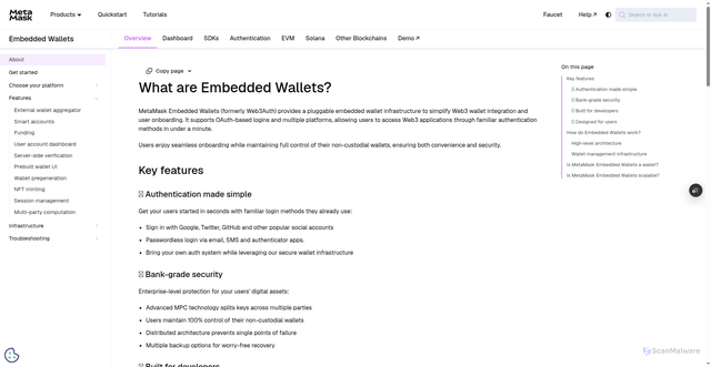Security scan screenshot of http://metamask-docs-45ta0ykbu-consensys-ddffed67.vercel.app/embedded-wallets/