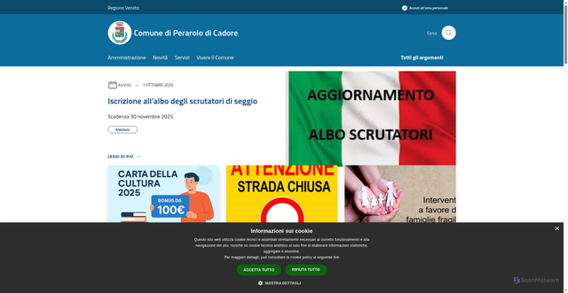 Security scan screenshot of https://www.comune.perarolodicadore.bl.it/it
