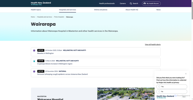 Security scan screenshot of https://info.health.nz/locations/wairarapa