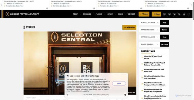 Security scan screenshot of https://collegefootballplayoff.com/