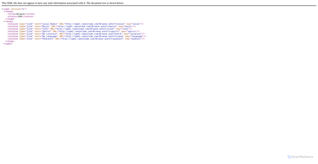 Security scan screenshot of https://api.radiotime.com/