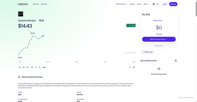 Security scan screenshot of https://lightyear.com/en/stock/QS:NYSE