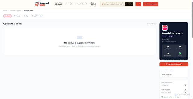 Security scan screenshot of http://approvedskills.com/store/booking