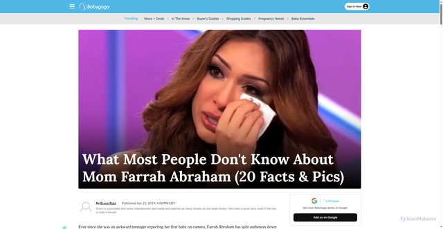 Security scan screenshot of https://www.babygaga.com/what-most-people-dont-know-about-mom-farrah-abraham-20-facts-pics/