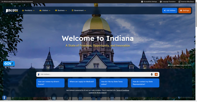 Security scan screenshot of https://www.in.gov/
