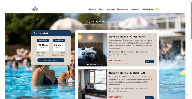 Security scan screenshot of https://boka.tjornbroarena.se/accommodation?roomconfig=a2&year=2026&month=3&day=20&staylength=1&promocode=Haaks2025