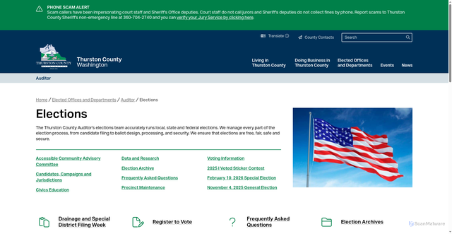 Security scan screenshot of https://www.thurstoncountywa.gov/departments/auditor/elections