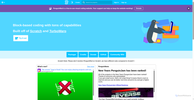 Security scan screenshot of https://penguinmod.com