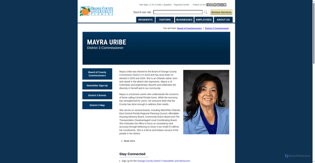 Security scan screenshot of https://www.orangecountyfl.net/BoardofCommissioners/District3Commissioner.aspx