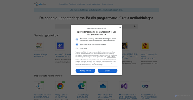 Security scan screenshot of https://updatestar.se