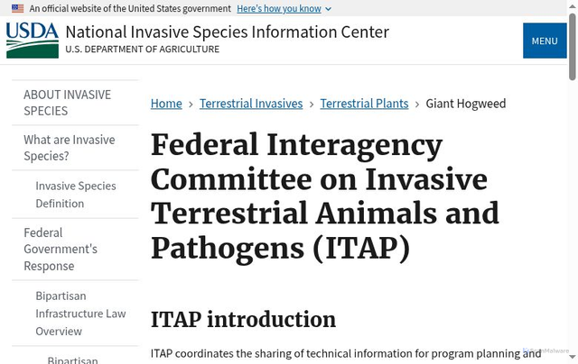 Security scan screenshot of https://www.invasivespeciesinfo.gov/itap