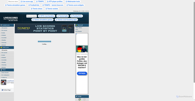Security scan screenshot of https://www.livexscores.com/livescore/tennis