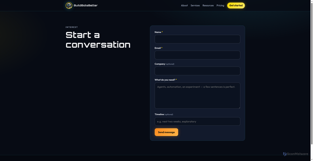 Security scan screenshot of https://buildbotsbetter.com/interest.html