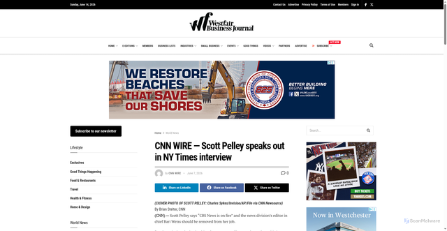 Security scan screenshot of https://westfaironline.com/world-news/cnn-wire-scott-pelley-speaks-out-in-ny-times-interview/