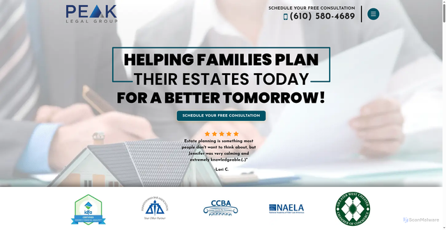 Security scan screenshot of https://peaklegalgroup.com/