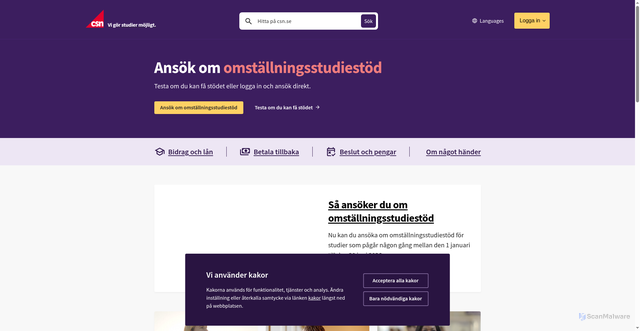 Security scan screenshot of https://www.csn.se/