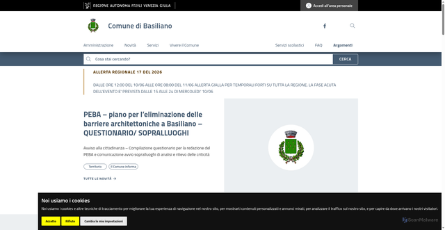 Security scan screenshot of https://www.comune.basiliano.ud.it