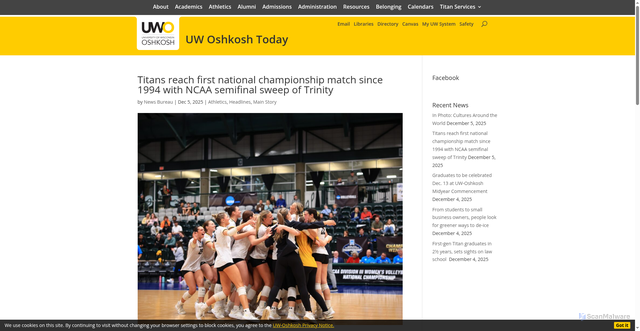 Security scan screenshot of https://www.uwosh.edu/today/129379/titans-reach-first-national-championship-match-since-1994-with-ncaa-semifinal-sweep-of-trinity/