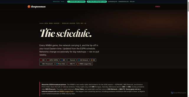 Security scan screenshot of https://hoopwomen.com/wnba/schedule/