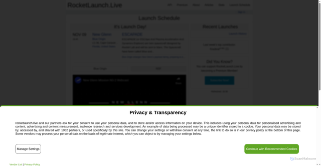 Security scan screenshot of https://www.rocketlaunch.live/?filter=new-glenn