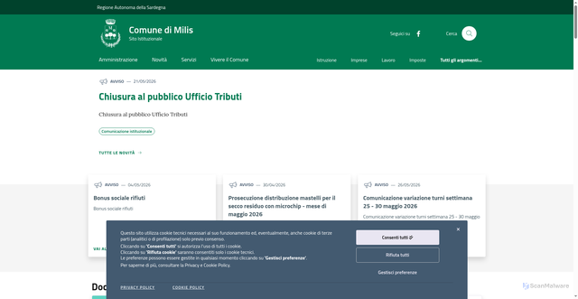 Security scan screenshot of https://www.comune.milis.or.it